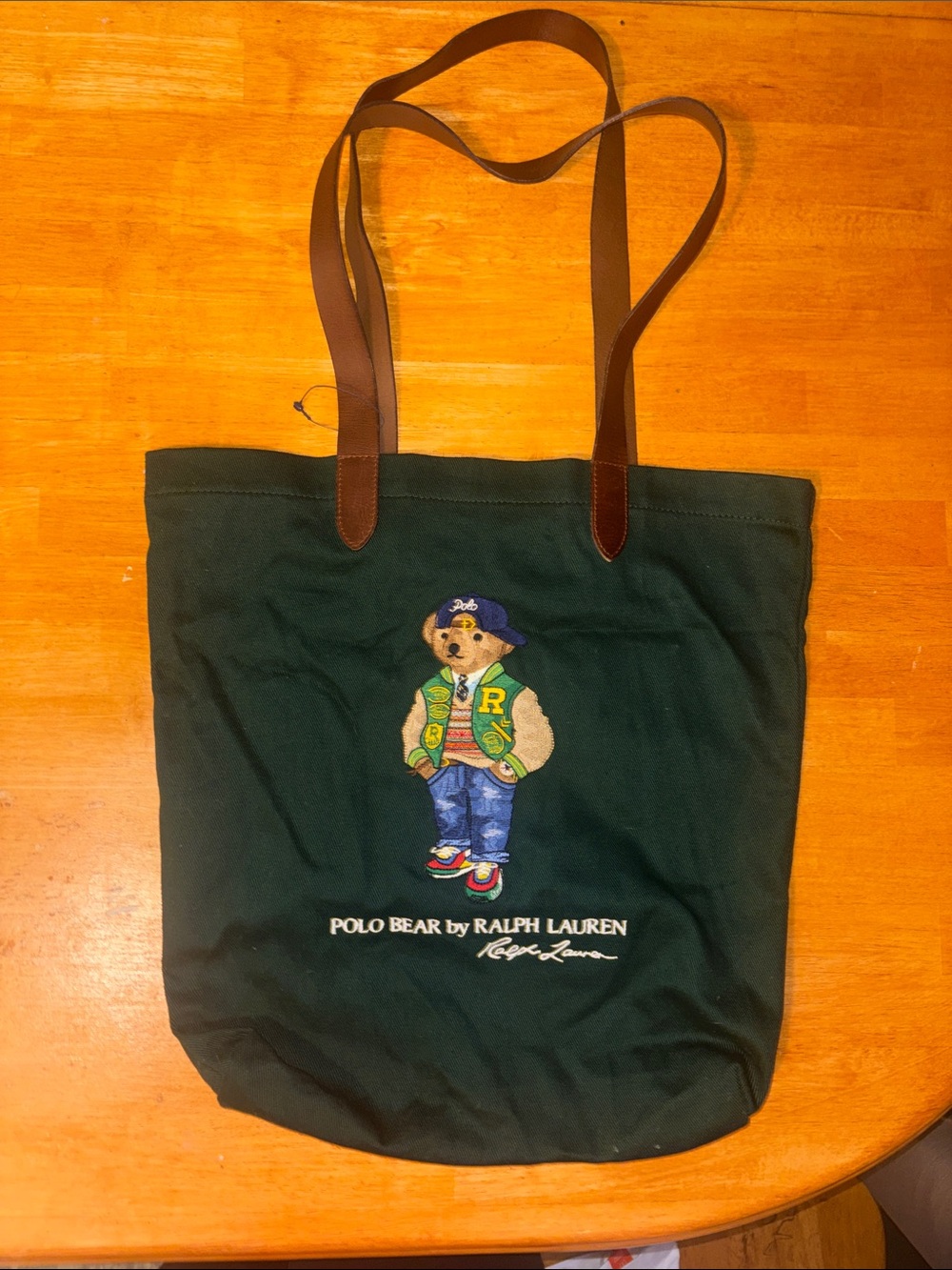 Polo by Ralph Lauren Dark Green Canvas Tote with Brown Leather Straps